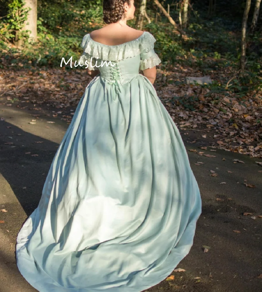 Historyczna europejska suknia balowa z lat 60. XIX wieku z koronką, linia A, satyna, kostium z XVIII wieku, suknia wieczorowa, karnawałowa, formalna, na przyjęcie, szyta na miarę.