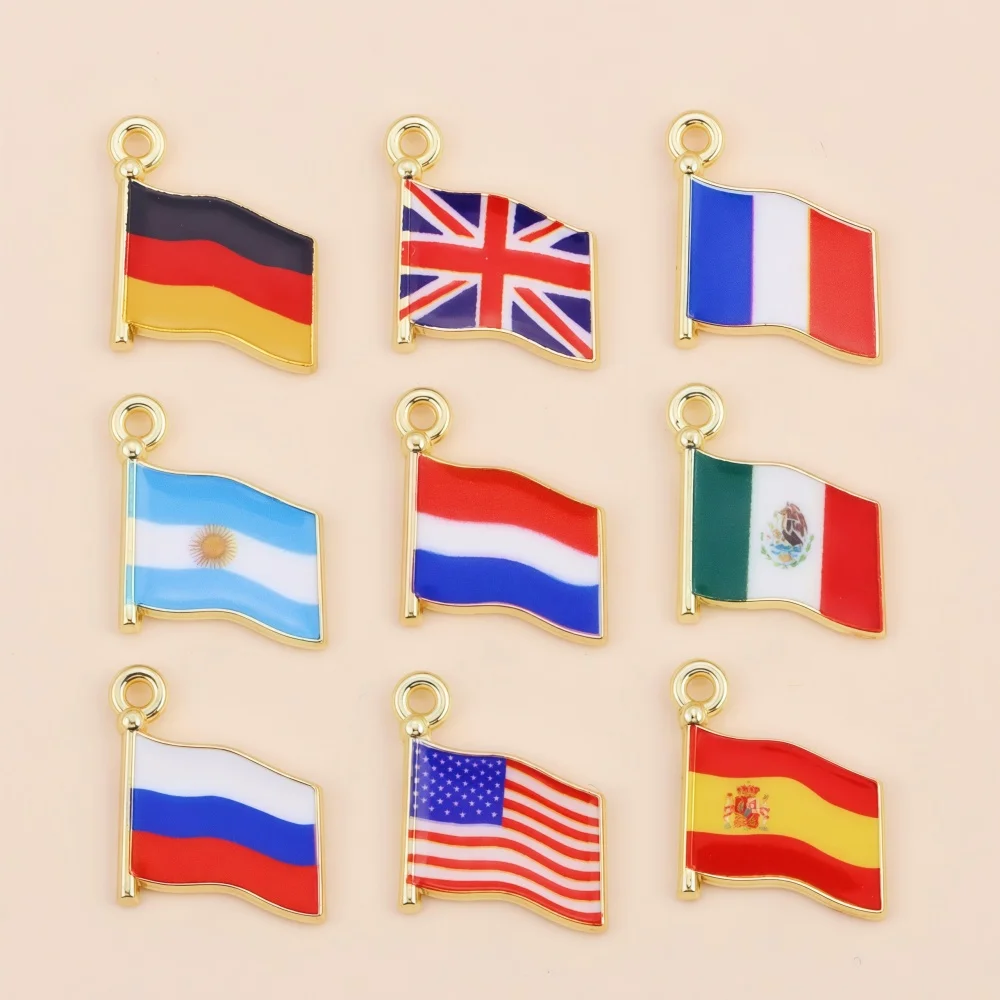 10Pcs Different Countries Flags Enamel Charms For Jewelry Making World Flags Pendant Earrings Bracelets DIY Handmade Materials