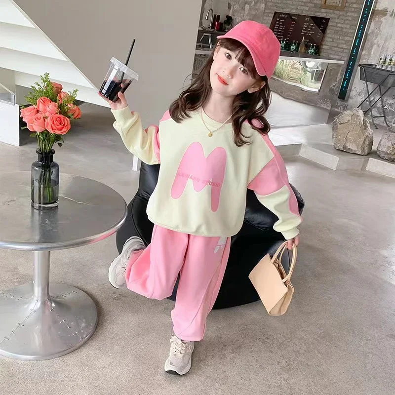 Set da ragazza autunnale primavera per il tempo libero vestiti per ragazze carino maglione a maniche lunghe + pantaloni Casual abiti sportivi larghi