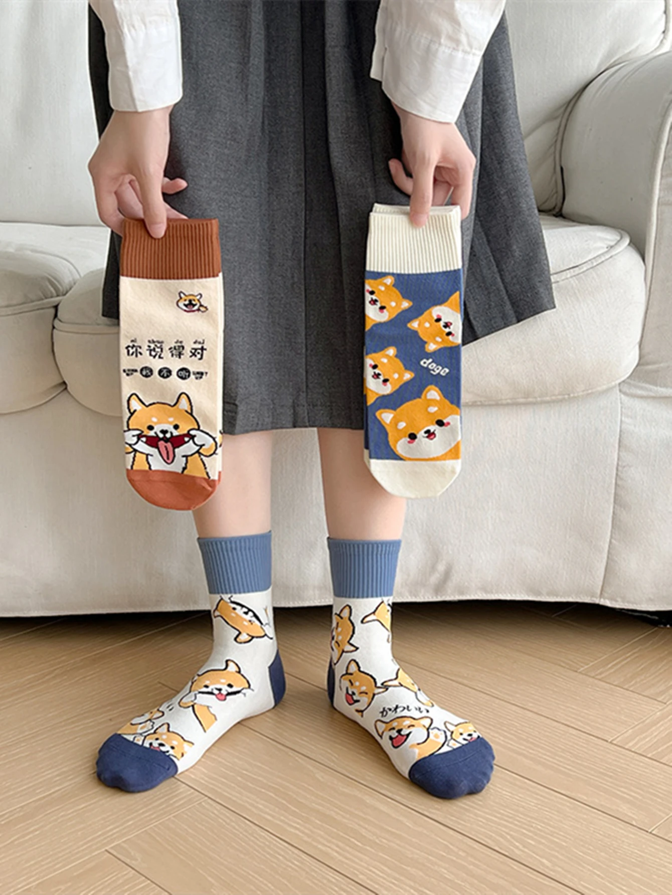 5 Pairs Women Socks Cotton Animal Print Autumn Winter Ladies Mid Sock Fashion Cute Dogs Harajuku Calcetines Mujer Gift For Girls