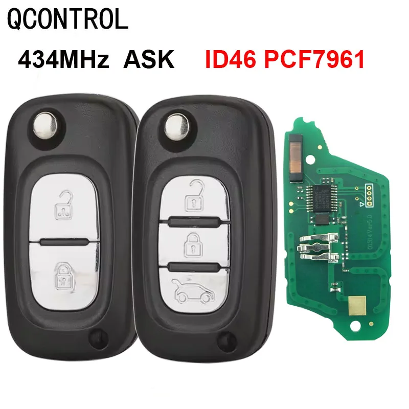 QCONTROL Flip Remote Key Fob 2/3 Buttons 433MHz ASK ID46 PCF7961 for for Mercedes Benz Citan 2012 - 2019 Smart W364