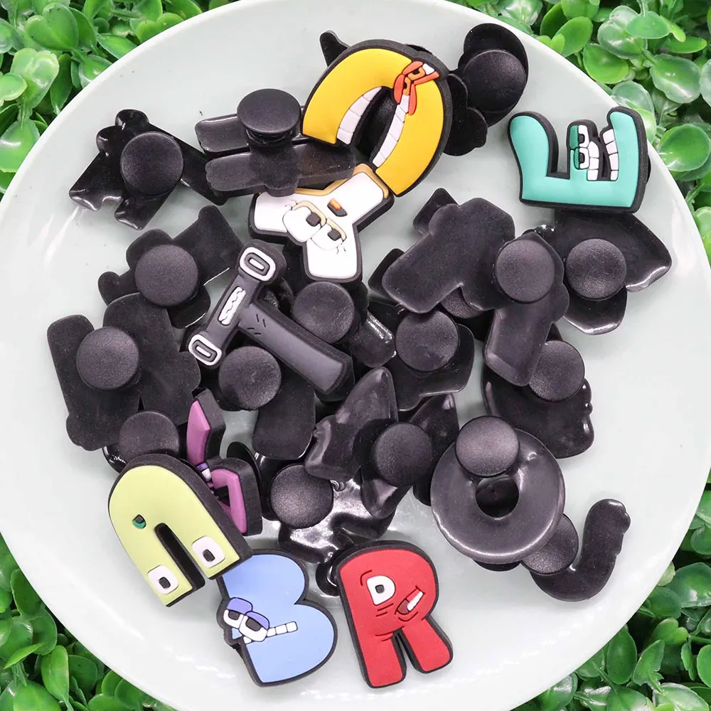 26Pcs/Set Simply Letters Shoes Button Charms DIY Spelling Name PVC Alphabet Decoration Fit Children Birthday Gifts