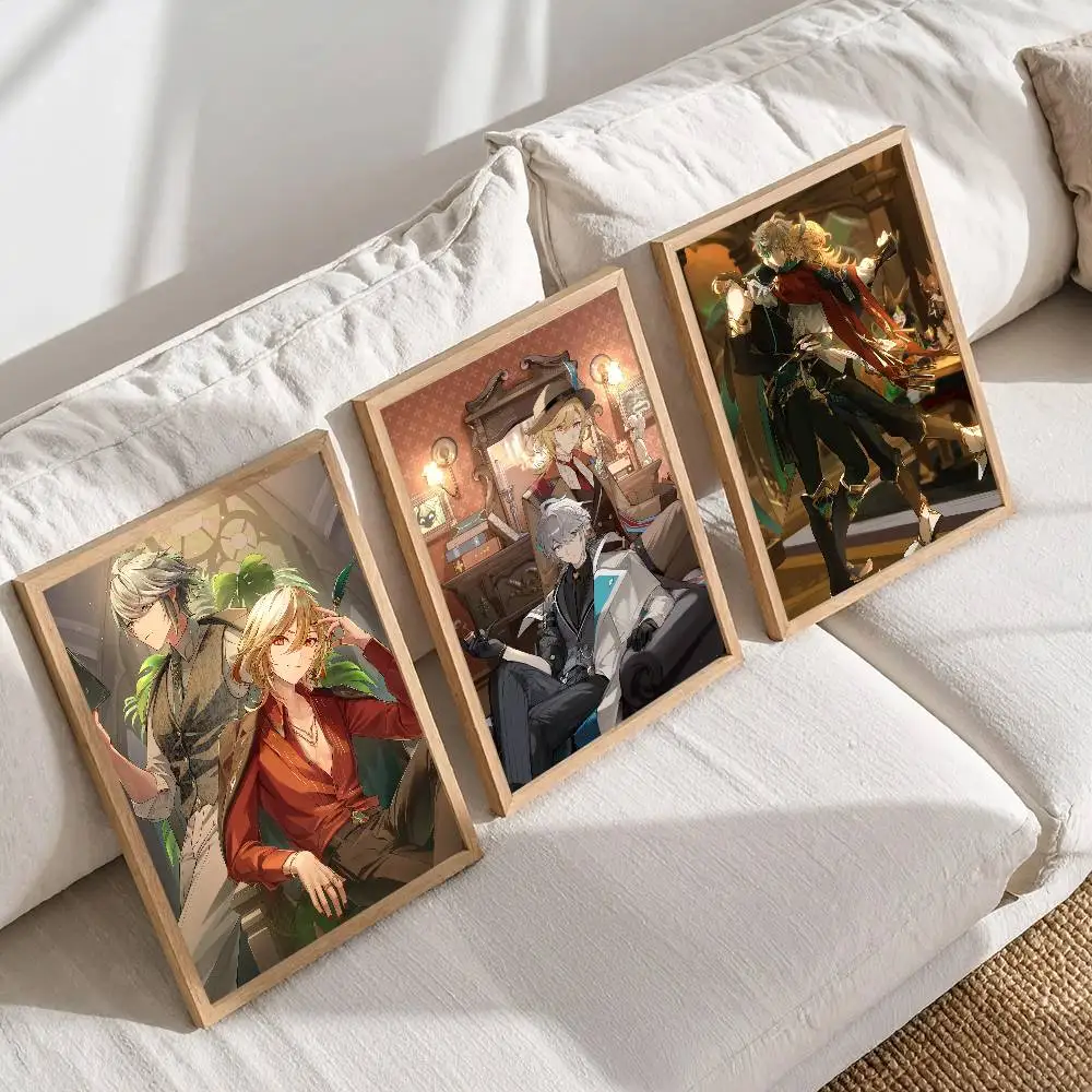 1 قطعة Genshin تأثير Kaveh الهيثم المشارك طباعة لغرفة النوم غرفة المعيشة ديكور المنزل اللوحة جدار الفن HD صورة جدارية