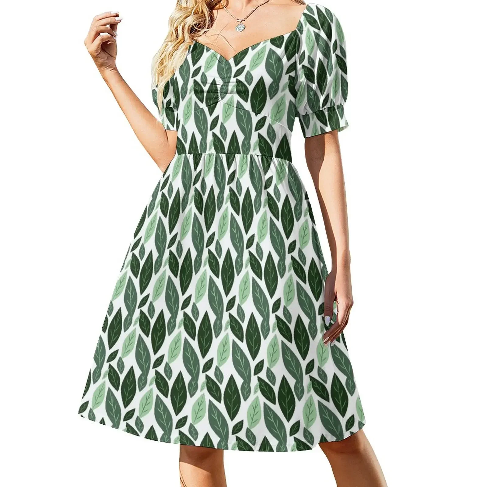 

Green Leaves Short-Sleeved Dress women's summer dress 2025 clothing women summer 2025