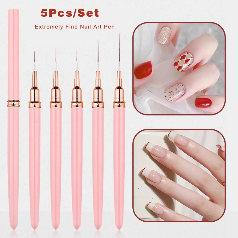 5 Stück Nail Art Liner/Malpinsel Rosa/Schwarz/Weiß Ultradünnes Linienzeichenwerkzeug 4/8/12/20/25 mm Professionelle Nagelstiftwerkzeuge