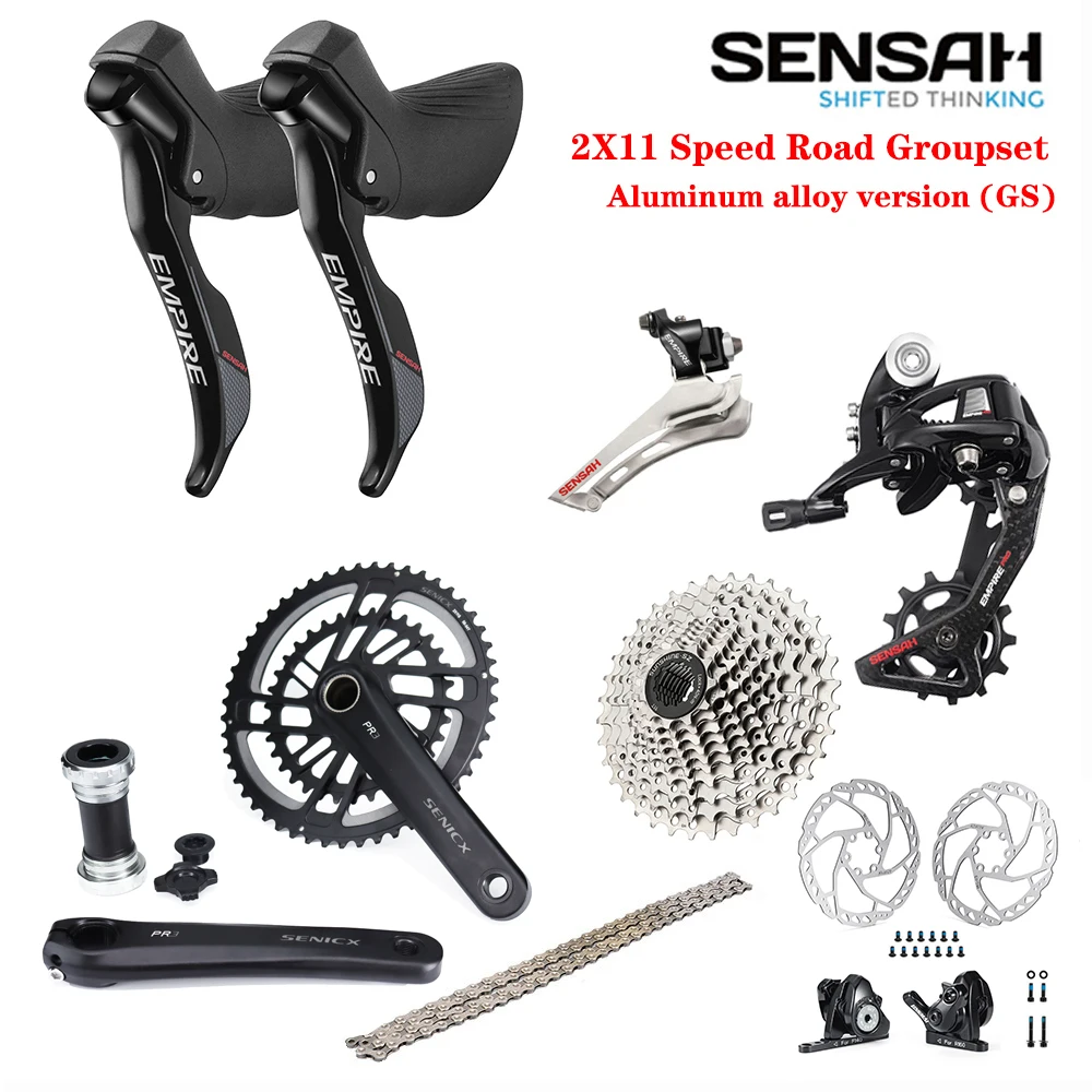 

SENSAH EMPIRE 2X11S aluminium GS+Cassette/28T/25T/32T/34T+YBN 11S chain+SENICX PR3 crankset/165/170/175MM+C/Disc brake+BB 24MM