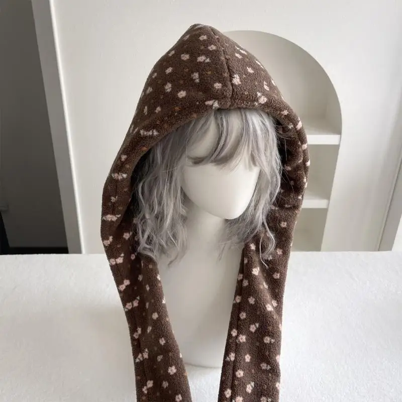 2026 New Flower Print Hooded Scarf with Attached Panels for Head and Neck Coverage