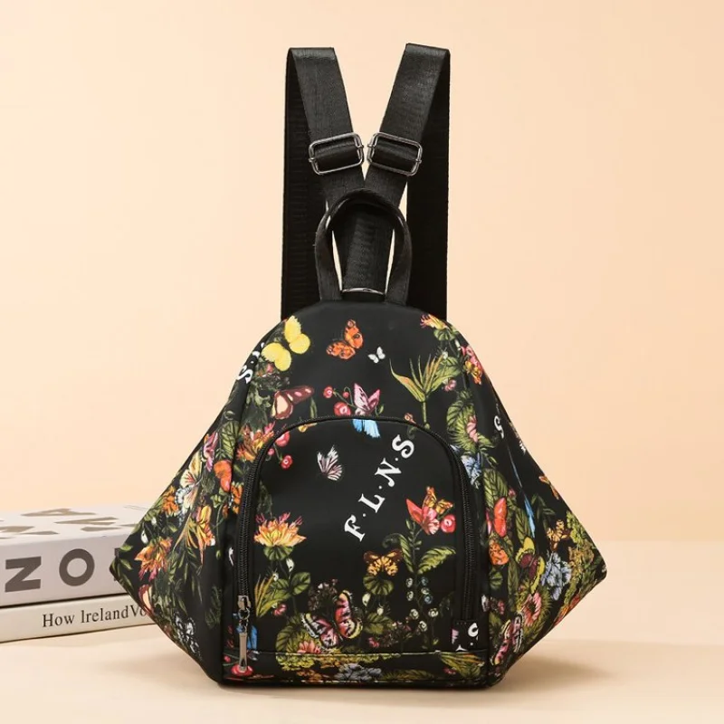 Zippered Oxford Fabric Backpack One Size2025European and American Autumn Butterfly Flower Print Backpack