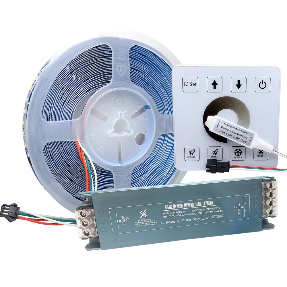 Tira de luces LED para carreras de caballos, fuente de alimentación con controlador inalámbrico, DC24V, SMD2835, 120LED/M, WS2811, 10m