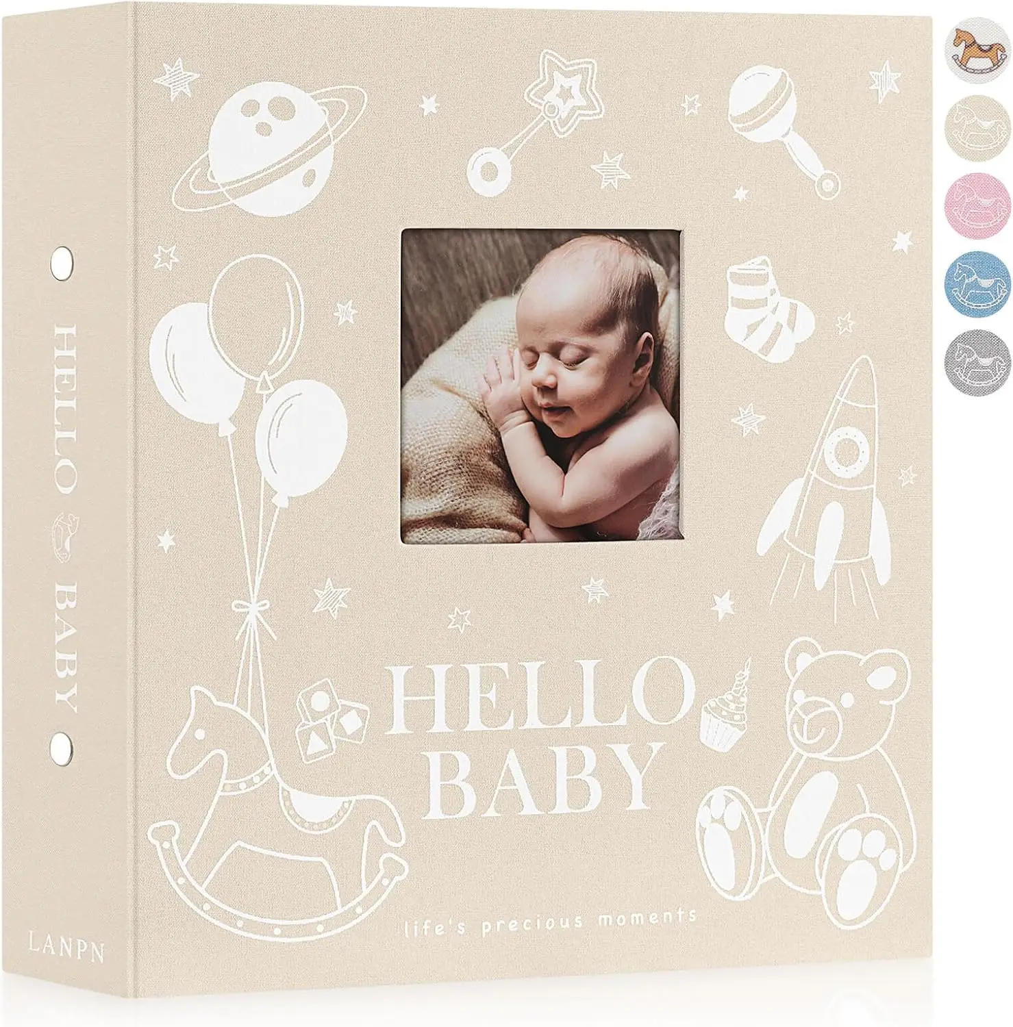 

Baby Photo Album 4x6 600 Pockets, Linen Photo Book Newborn Bebe Album Memory Book with DIY Window Holds 600 Horizontal a