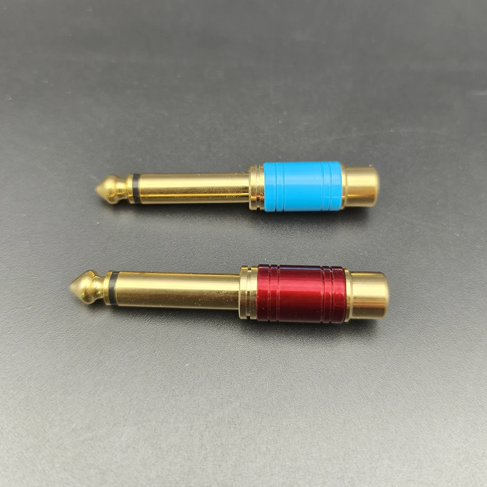 2Pcs Audio Lautsprecher Adapter 6,35mm 1/4 "Mono Stecker Auf TS RCA Weibliche Jack Stecker Rot blau – Detail 2