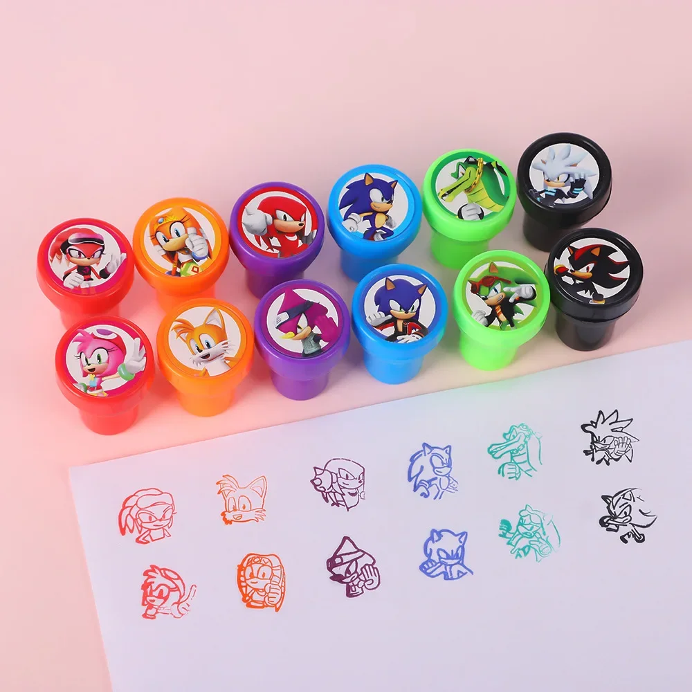 

12Pcs The Hedgehog Children's Toy Seal Cartoon Sonics Seal Anime Pattern Kid's Birthday Party Boy Girl Gift