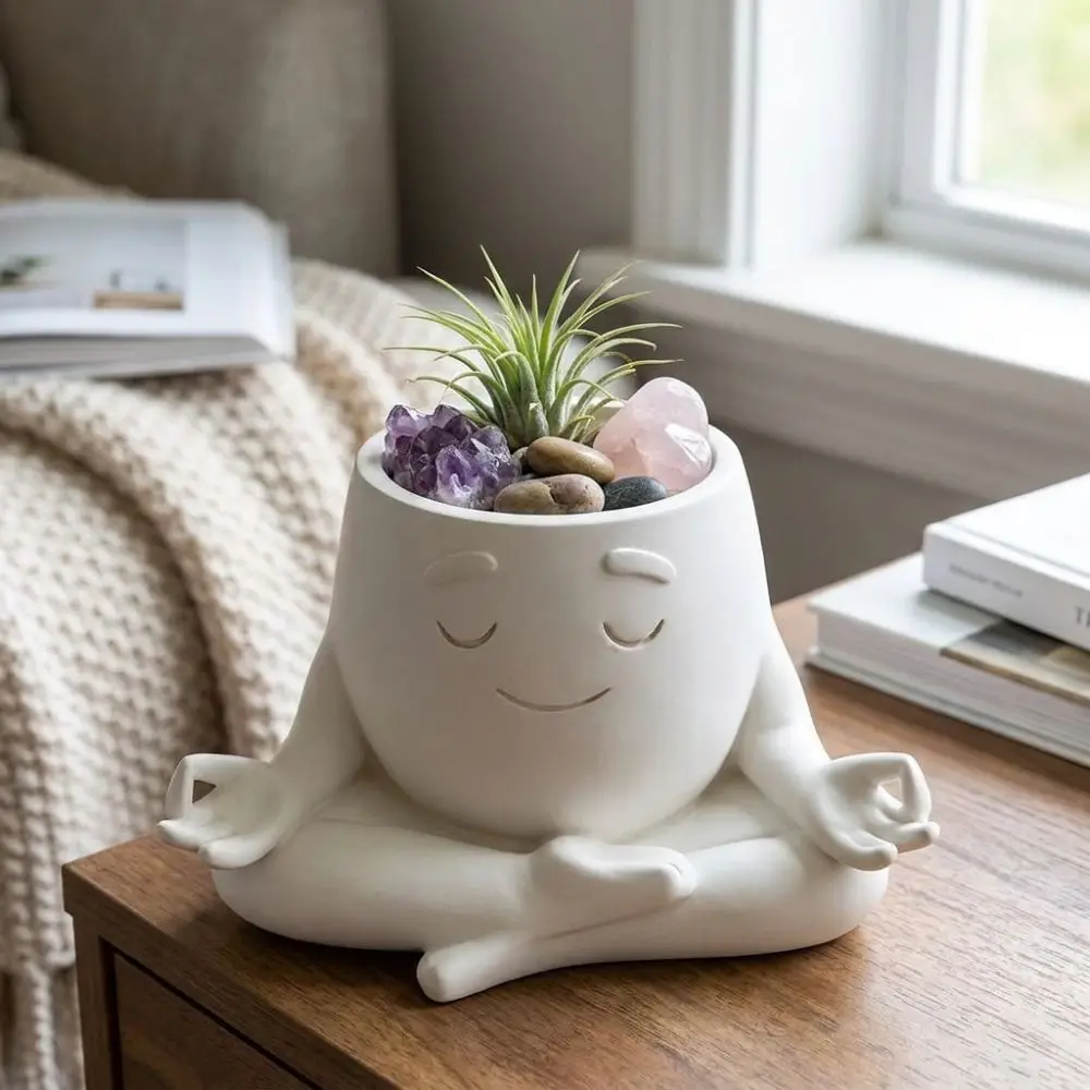 Sitting Posture 3D Printed Yoga Face Planter Unique Figurine Ornaments Succulent Flower Pot Novelty Gift Handicrafts
