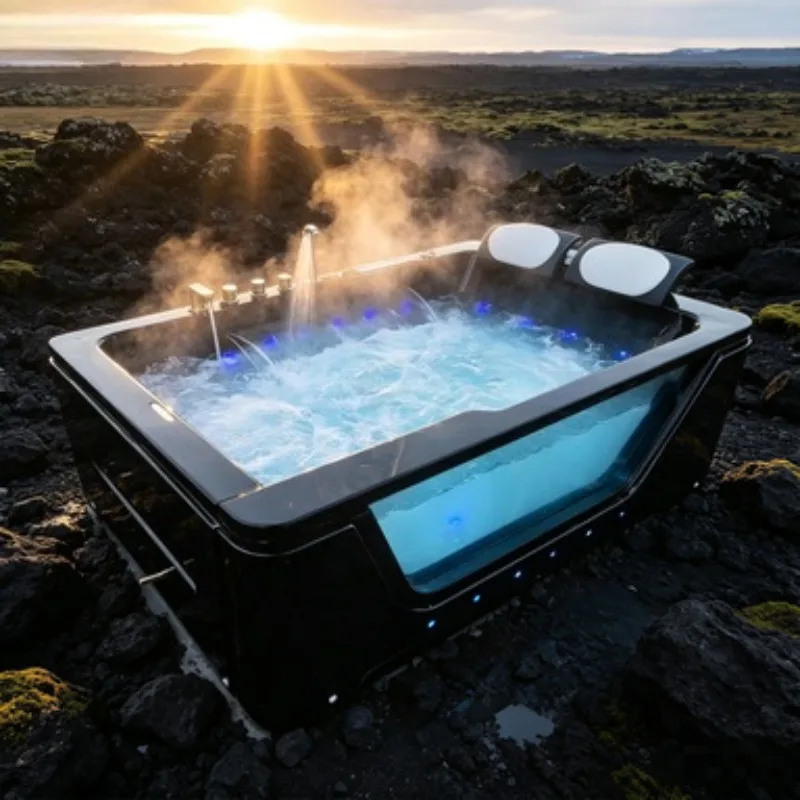 Freestanding Acrylic Whirlpool Massage Bathtub Spa Hot Tub 4 Person Outdoor Jacuzzi with Balboa Control System and Waterfall