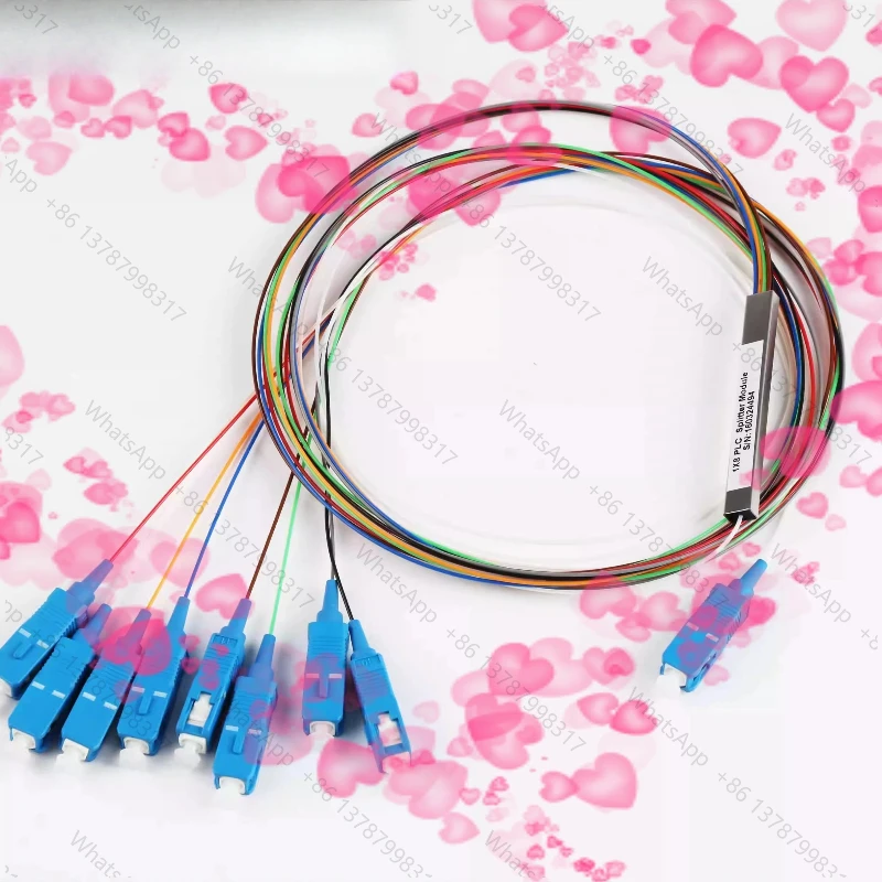 PLC micro 1/2/4/8 16 fiber optic splitter SC PC 0.9 1 meter steel pipe package MINI