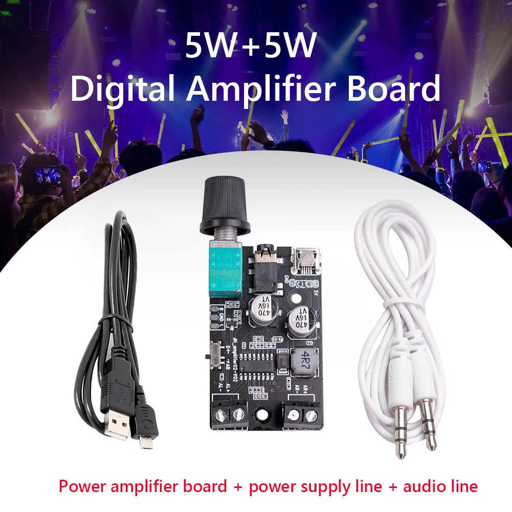 2x5W Digital Power Amplifier Board AUX Speaker DC 5V Dual Channel Stereo Home Music Wireless Module Audio AMP Volume Control