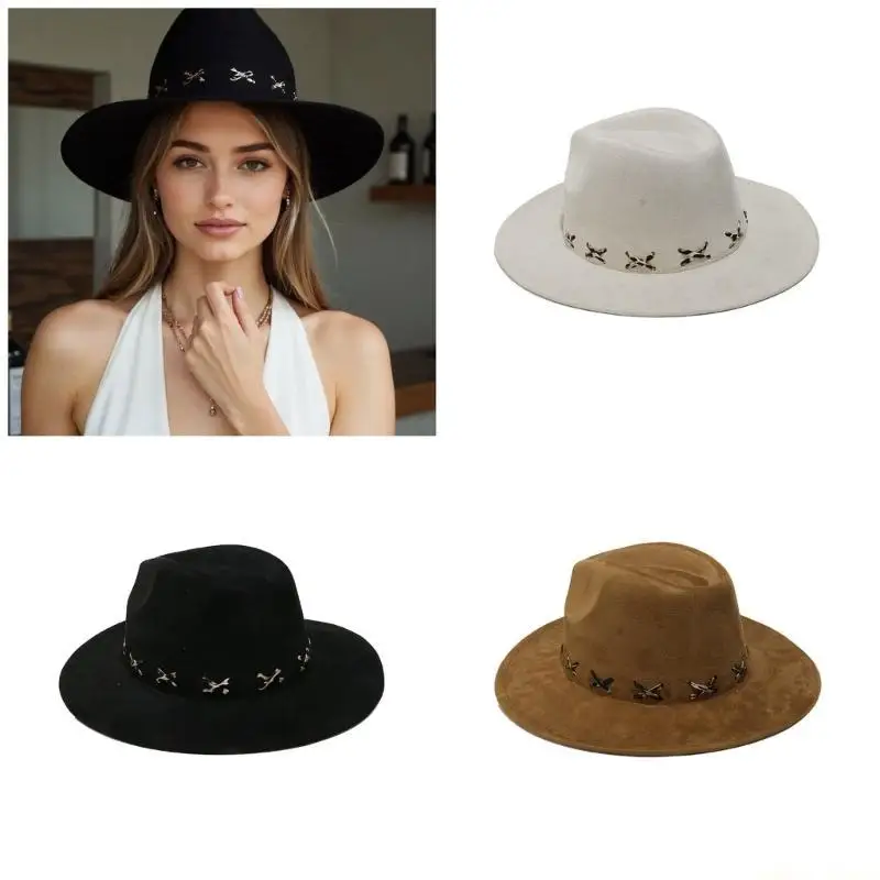 31BF Cowboy Hats Panama Hat Unique Stitches Wide Brimmed for Women Men Photo Props Western for Men Women Unisex Wear Headwear