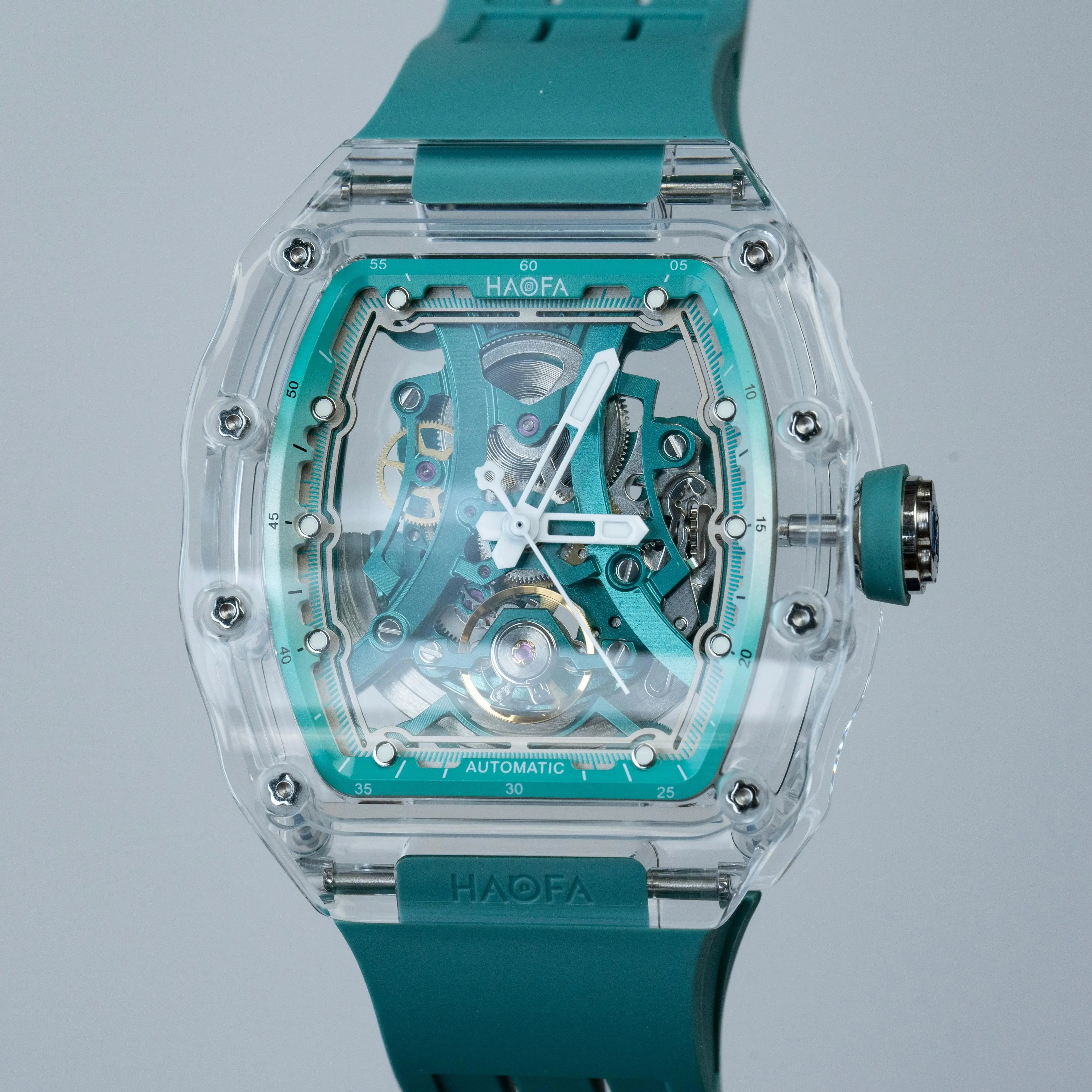 Haofa Hollow Transparent Crystal Mechanical Watches Unique Dial Automatic Movement Wristwatch for Men Luminous Mens Watches 2326