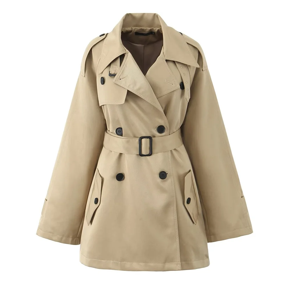 

Zach Ailsa Autumn New Product Women's Wear Simple and Fashionable Long Sleeve Double breasted Belt Windbreaker Coat