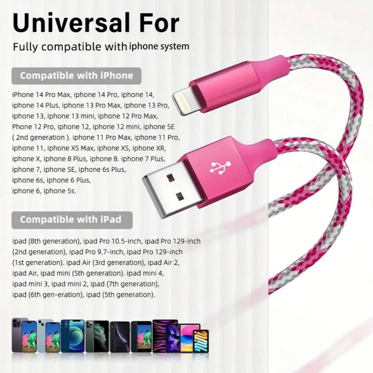 3pcs 10FT[MFi Certified]Nylon Braided USB-A to iphone Fast Charging Cable Compatible with IPhone 14/13/12/11/8/7/6/XR/iPad mini