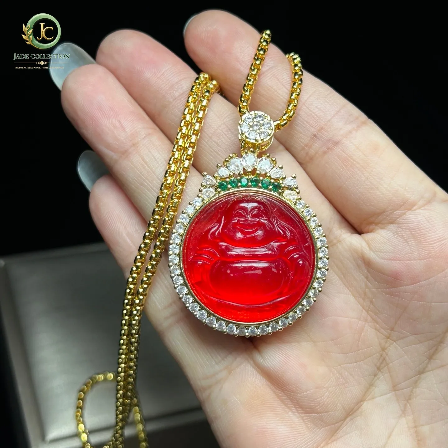 Real Natural High Ice Red Burme Jade Jadeite amulet Buddha Pendant&Necklace