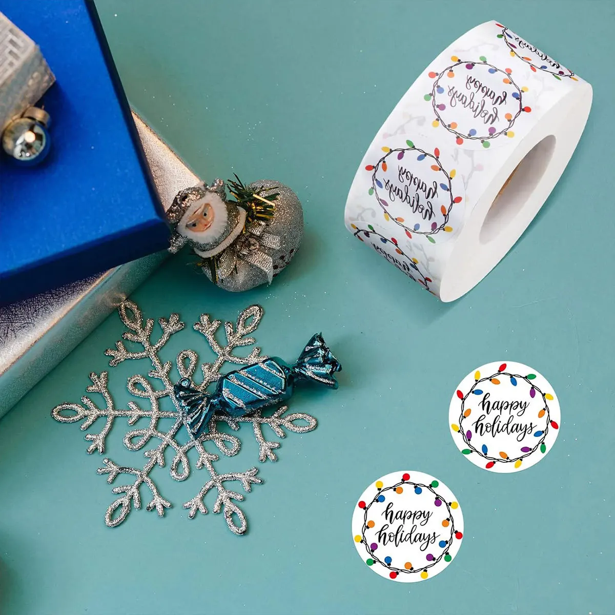 1 لفة ملونة ضوء النيون حفلة عطلة ملصقات ذاتية اللصق ، شكل دائري عطلة سعيد مغلف بطاقة المعايدة ملصق ديكور