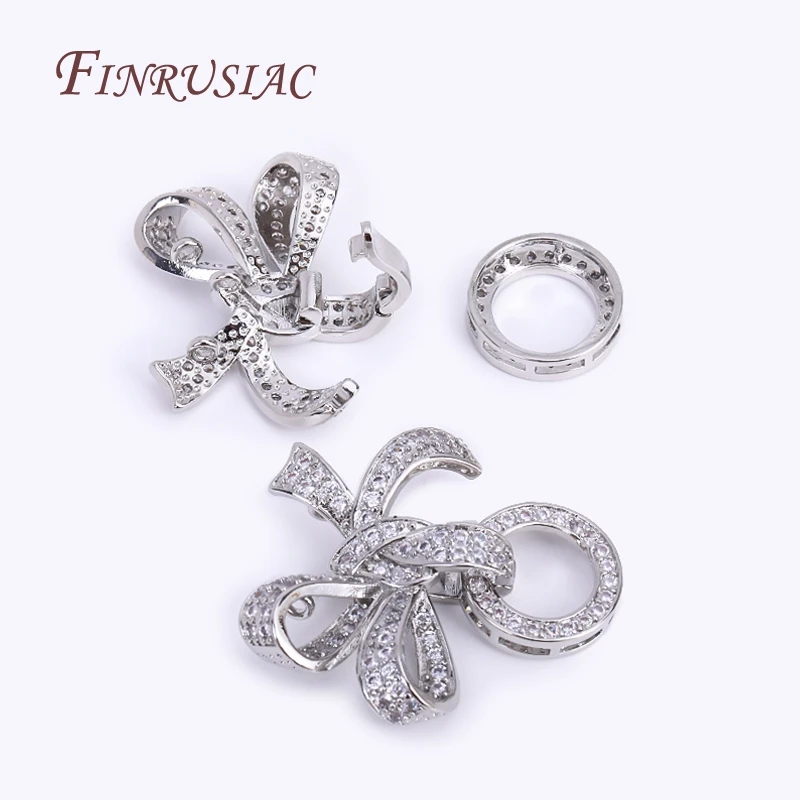DIY Pearl Jewelry Decoration Connector Clasps 18K Gold Plated Inlaid Zircon 3 rings Bowknot Butterfly Pearl Clasps Fasteners