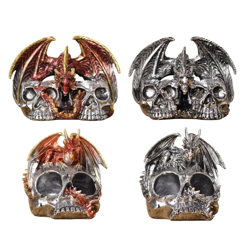 Eerie Halloween Gothic Dragon Skull Resins Statue with Spices Rack Table Decors