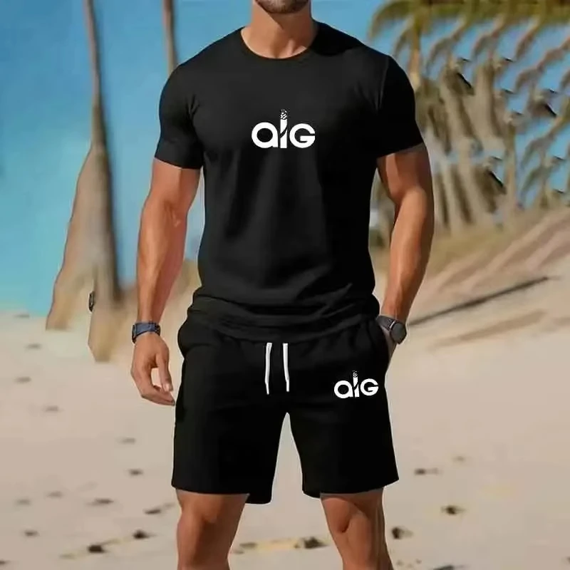 Europäische Größe Sommermode Trendiges Freizeit-Sportset Jugendliches Herren-Kurzarm-T-Shirt+Shorts Zweiteiliger Anzug