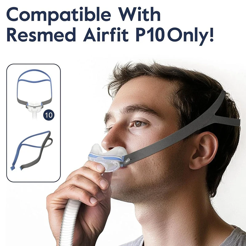 قطعتان من حزام أغطية الرأس Air Fit P10، بدائل أغطية الرأس CPAP لقناع وسادة الأنف Airfit P10، مع 6 مشابك تعديل