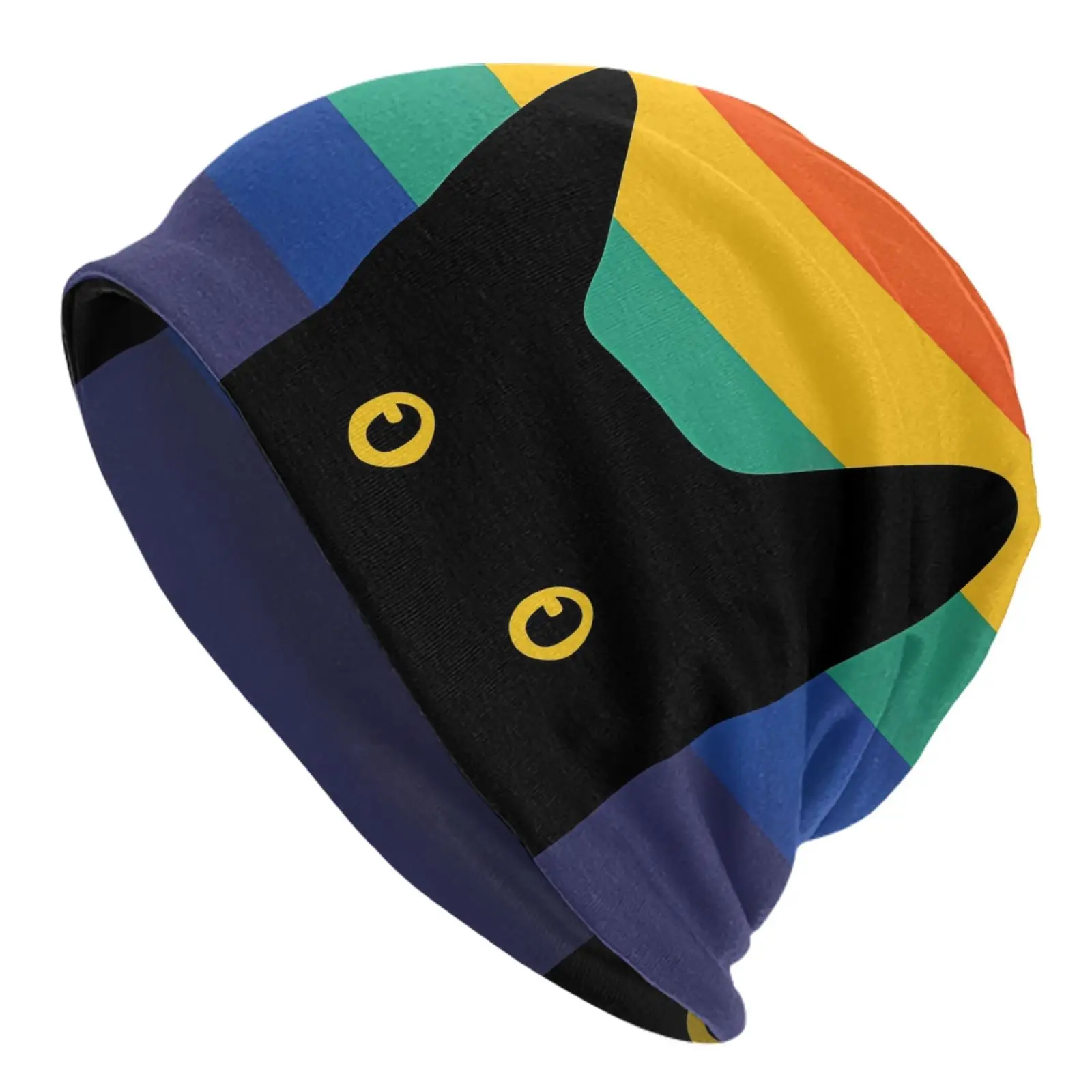 Hat Peeking Cat In Rainbow Circle Thin Caps For Men Women Black Cat Skullies Beanies Ski Caps Cotton Bonnet Hats