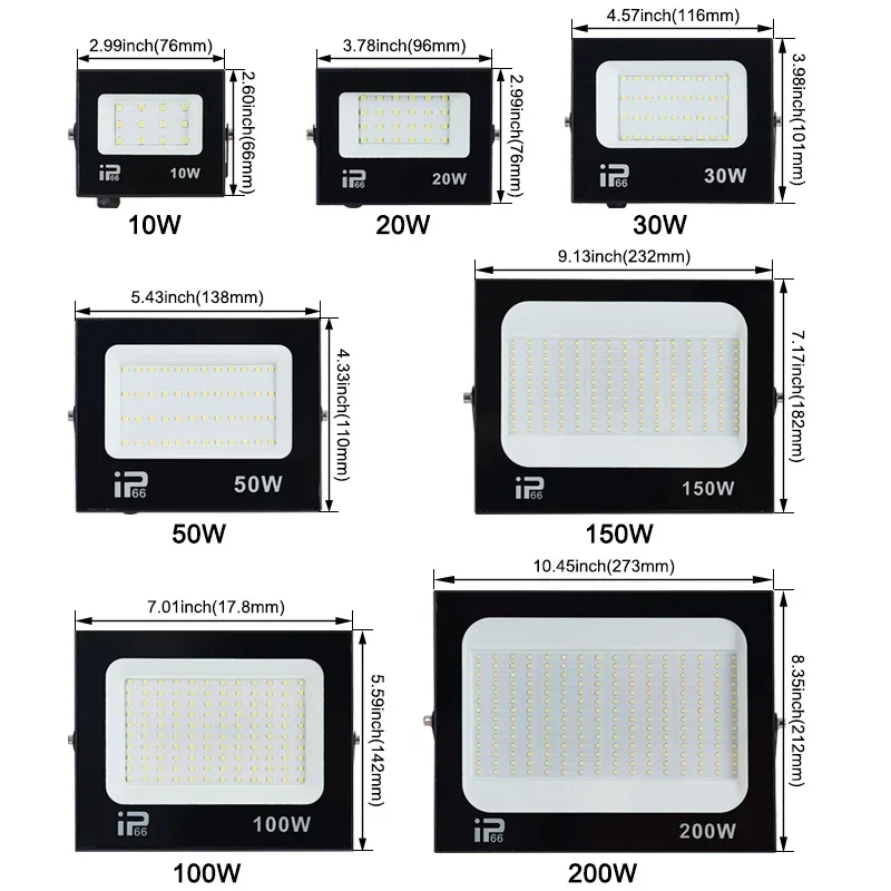 LED Flood Light Spotlight 100W 150W 200W Outdoor Lighting 6500K Waterproof Garage Gym Street Gate Wall Lamps Floodlights AC220V