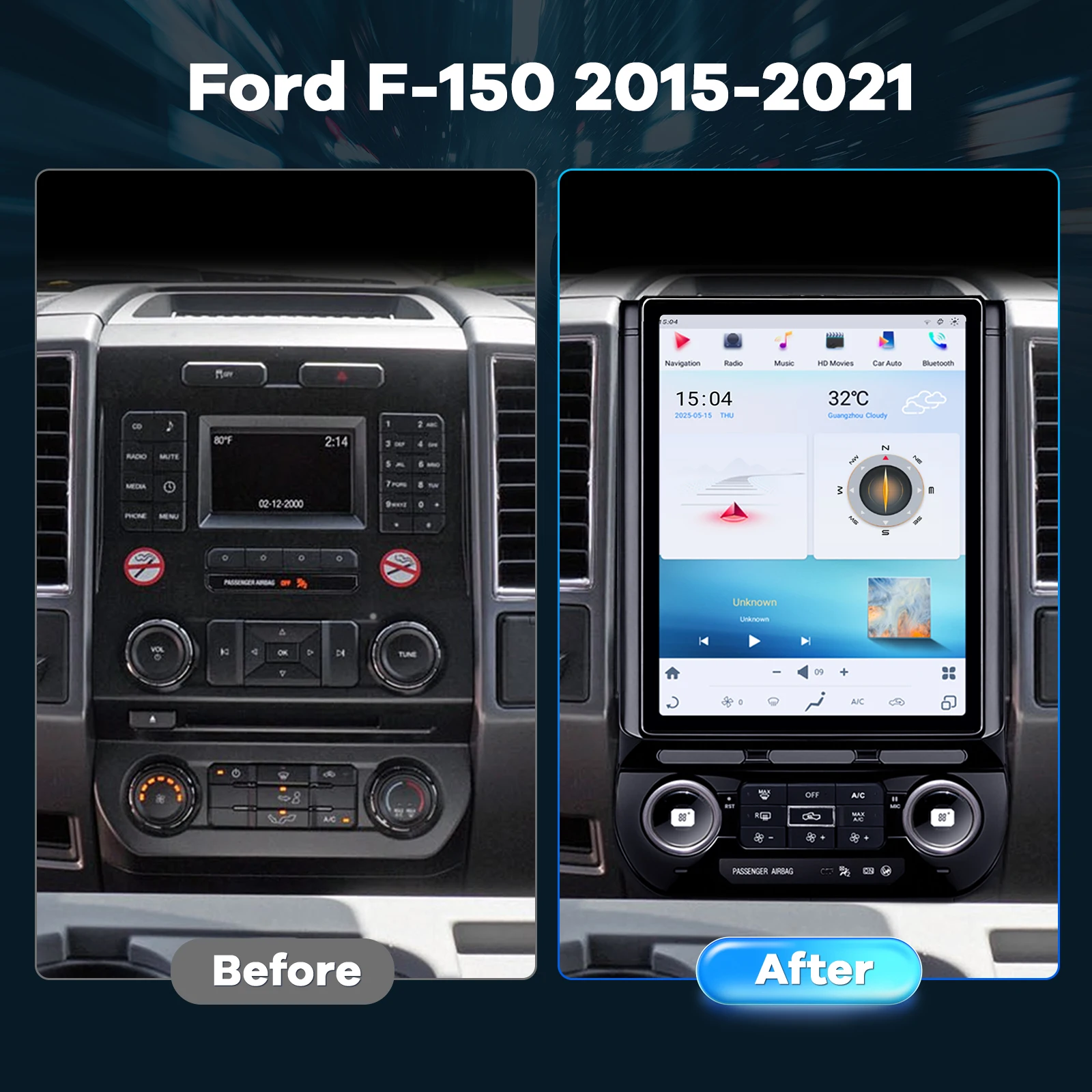 12.1 Inch Tesla Style Radio Screen Accessories Snapdragon 665 for Ford F150 2015-2021 Wireless CarPlay QLED DSP 8+128GB Camera view 4