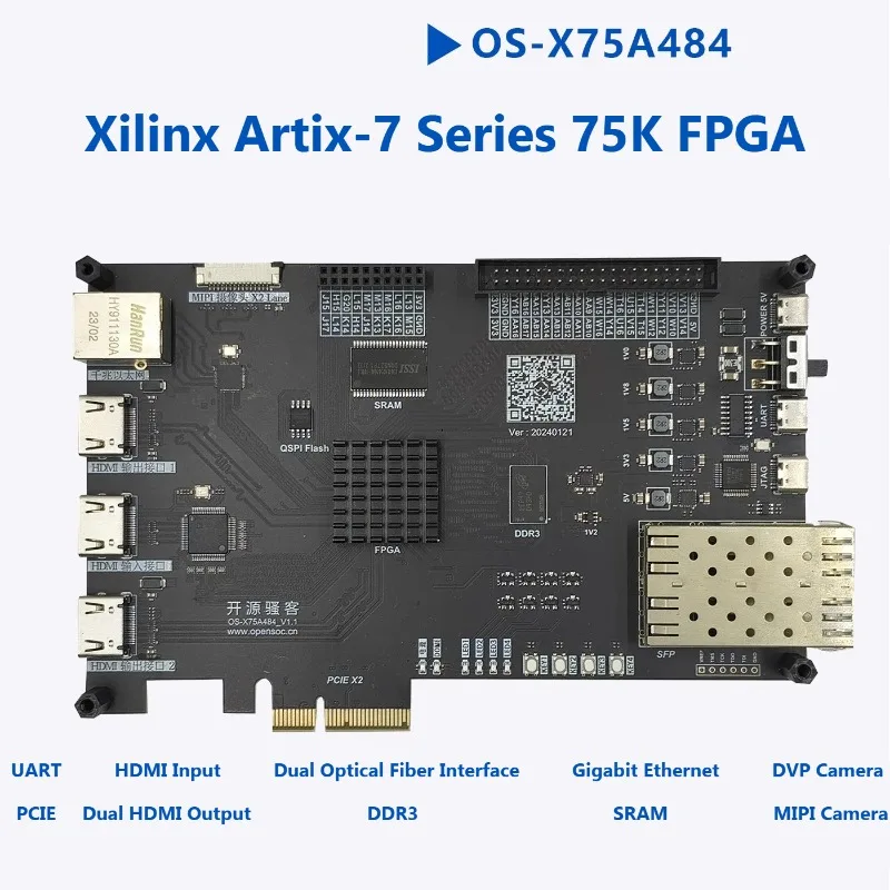 OS-X75A484 FPGA Development Board XC7A75T PCIe Optical Port Beginner Intermediate Advanced Learning Kit