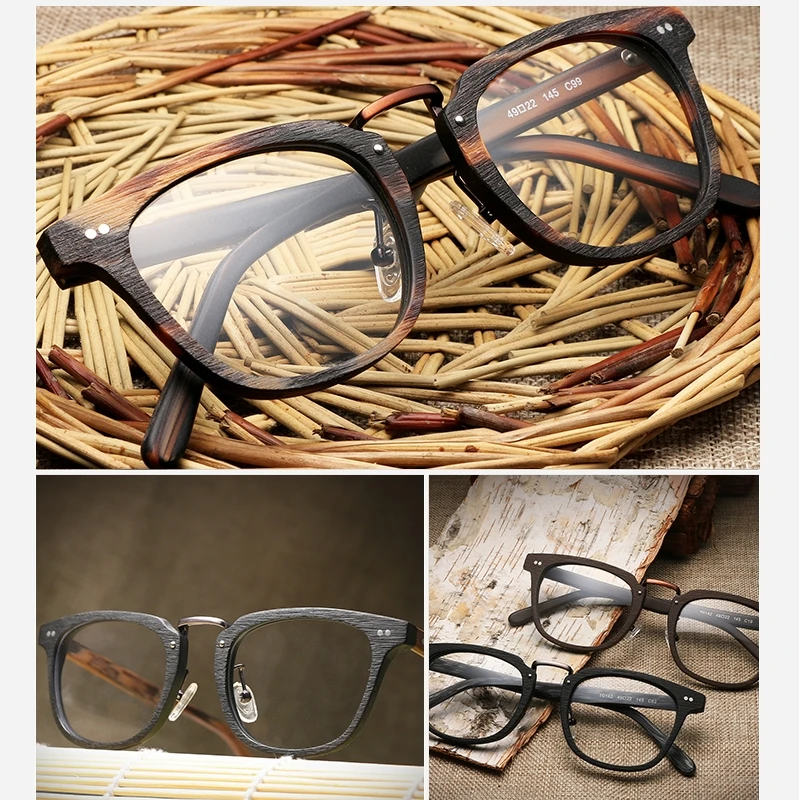HDCRAFTER Prescription Eyeglasses Frames Wood Grain Optical Glasses Frame with Clear Lens Men Women Wooden Glasses Frames
