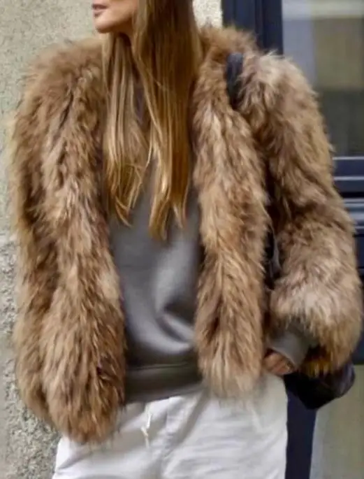 Damesmode nepbont ontwerp thermische jassen herfst en winter elegant temperament pluche jas met lange mouwen voor dameskleding