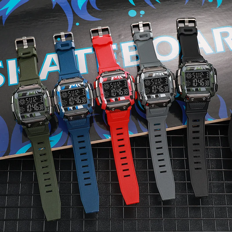 

casual sports wind fashion square electronic watch men and women students multifunctional waterproof luminous electronic watch