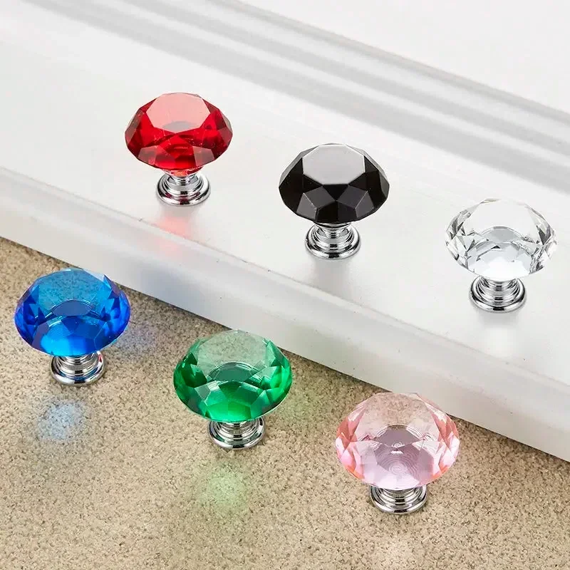 30mm Colorful Diamond Crystal Glass Knobs Modern Style Furniture Pulls Cupboard Pulls Drawer Knobs Kitchen Cabinet Handles