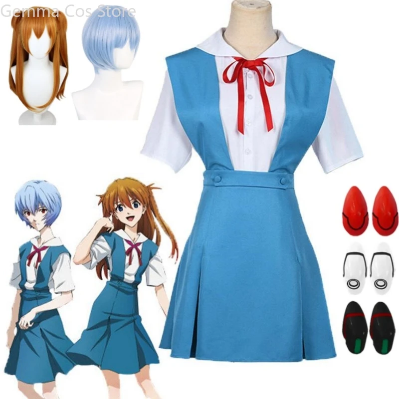 Rei Ayanami Role-playing Costume Asuka Langley Soryu School Uniform Shirt Dress Girl Wig Hairpin Halloween Lolly Costume