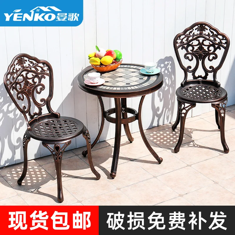 Outdoor cast aluminum tables and chairs three-piece balcony small tables and chairs disassembly and assembly leisure table