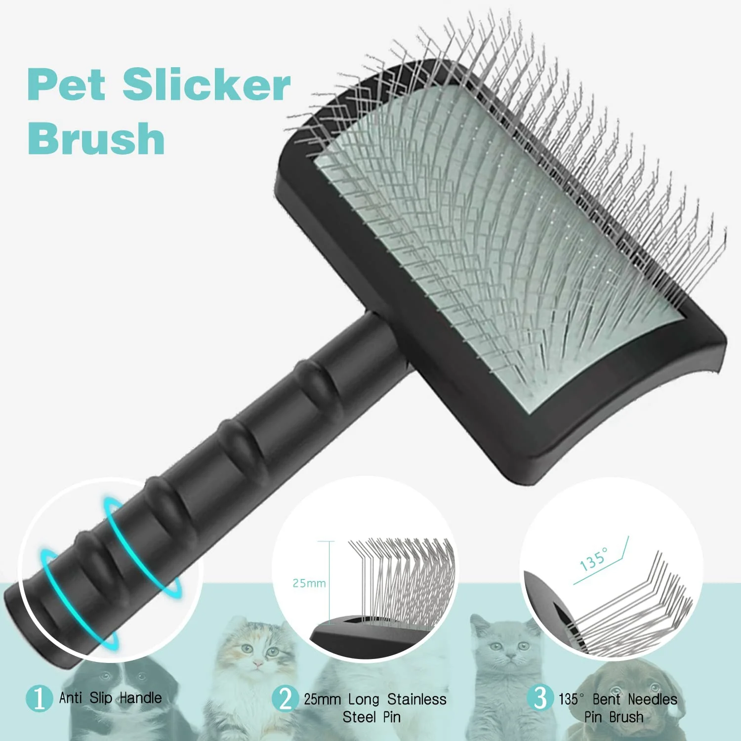 L68AFirm Slicker Brush for Dogs- Extra Long Pin Slicker Brush for Large Dog Pet Grooming Wire Brush and Deshedding (Black)