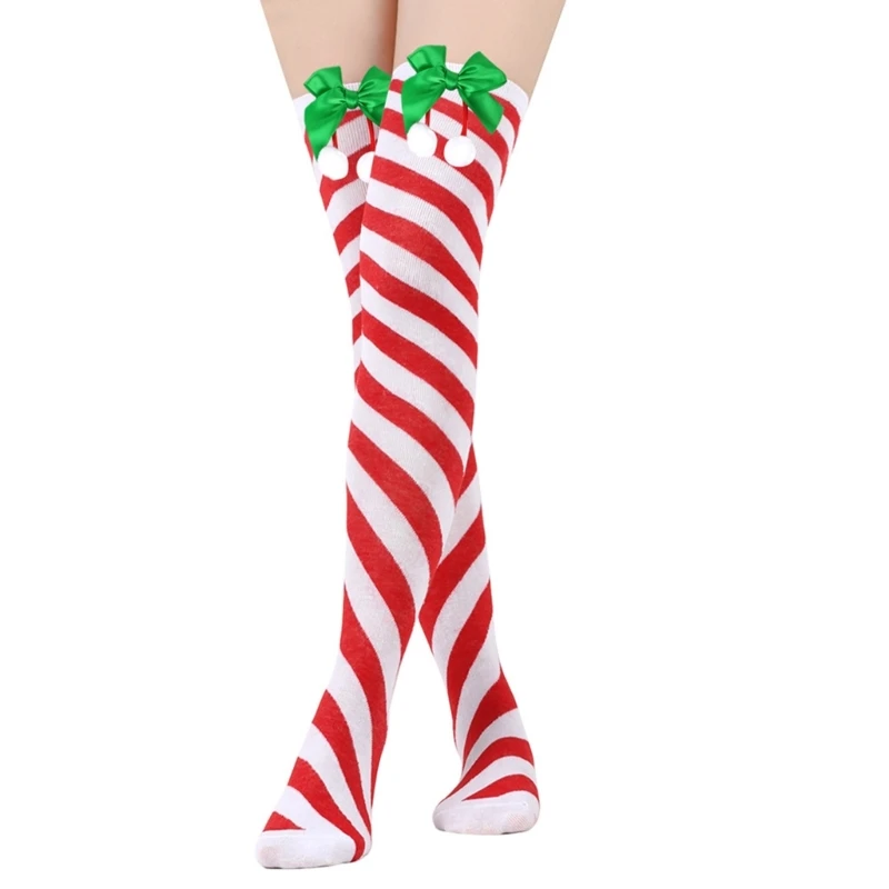 Bow Stripe Stockings Christmas Thigh High Stockings Cosplay Long Tube Stockings M6CD image 5