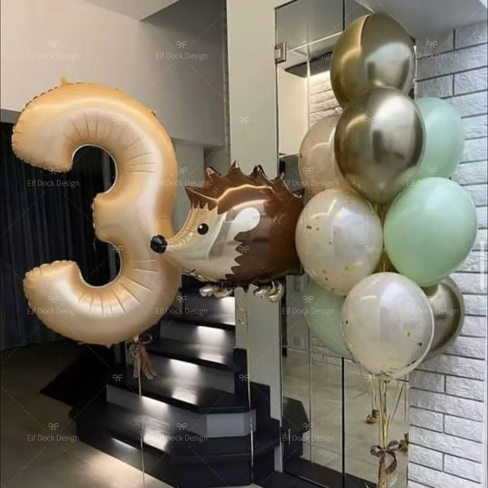 12 teile/satz Igel Ballon Set Karamell Anzahl Ballon für jungen Woodland Tier Alles Gute Zum Geburtstag Party Dekorationen Kinder Geschenke