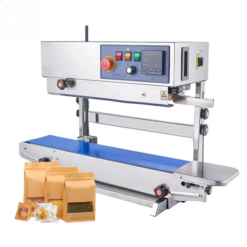FR900 Stainless Steel Continuous Band Sealer Kraft Paper Pouch Adjustable Height Stand up Plastic Bag Vertical Sealing Machine