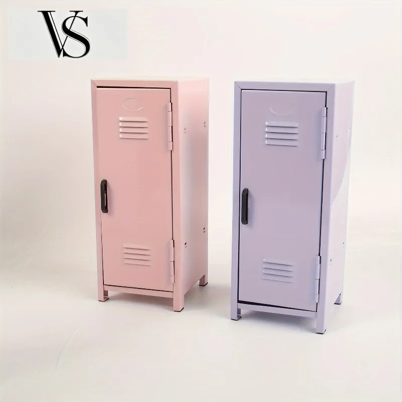 Cute Locker Storage Girl Organizer Decor Table Kawaii Desktop Storage Cabinets Lavender Pink Small Cabinet Metal Desktop