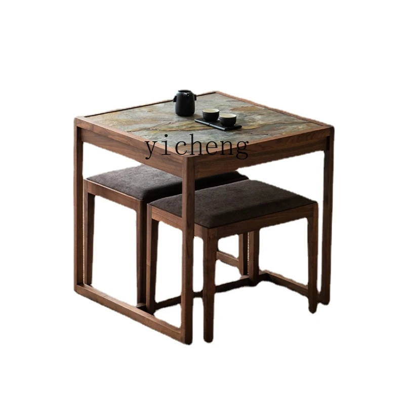 

Tqh Tea Table Home Balcony Double Black Walnut Solid Wood Tea Table and Chair Tea Table