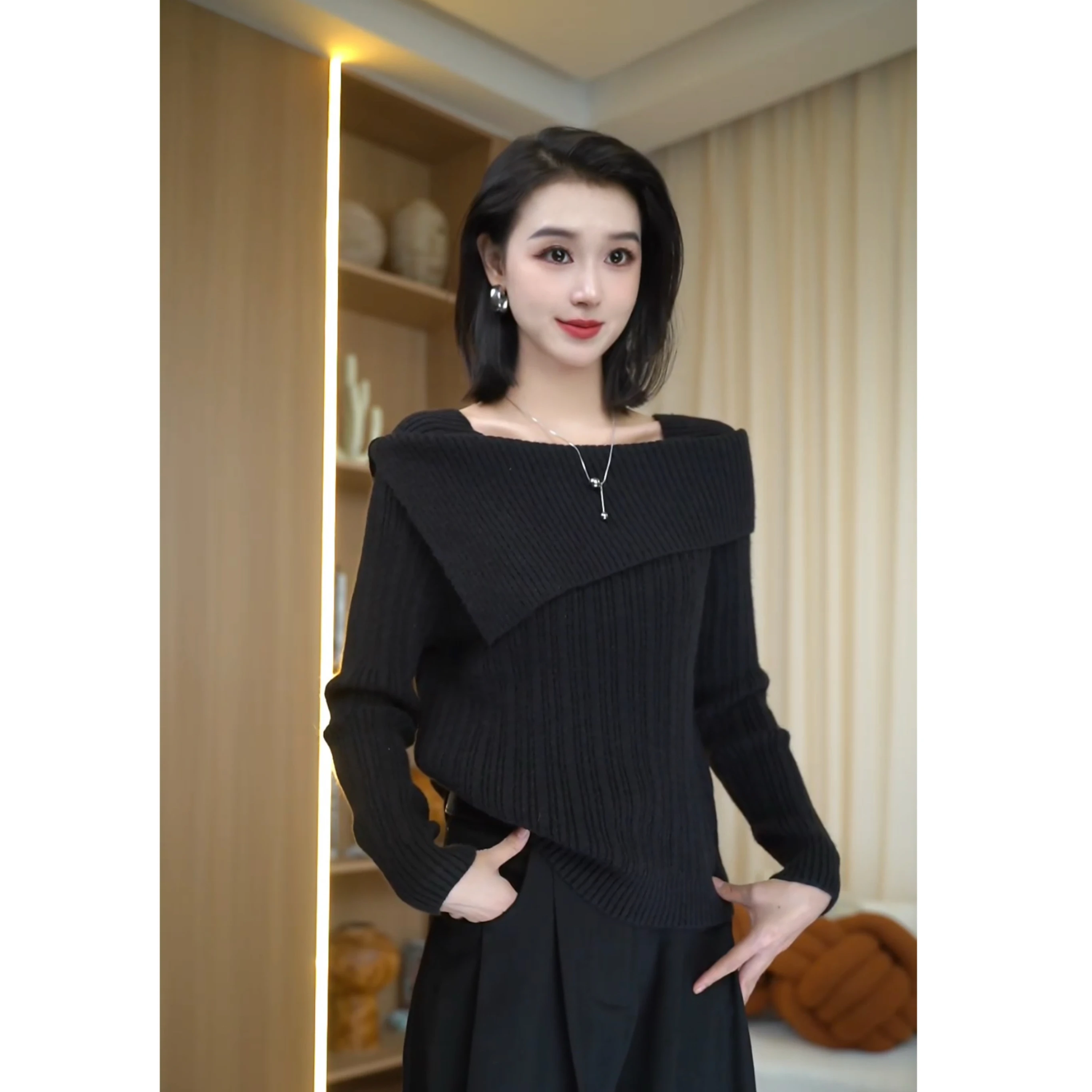 Suéter de Mujer de Punto Hoado para Otoño e Invierno, Ajustado en los Hombros, de una Pieza, Cómodo, Cálido, de Manga Larga...