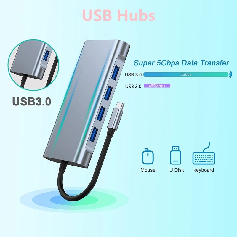 Hub USB C a RJ45 Lan Tipo C 4K Adattatore VGA compatibile HDMI SD TF Stazione dock USB 3.0 per MacBook iPad Samsung S21 Dex Laptop