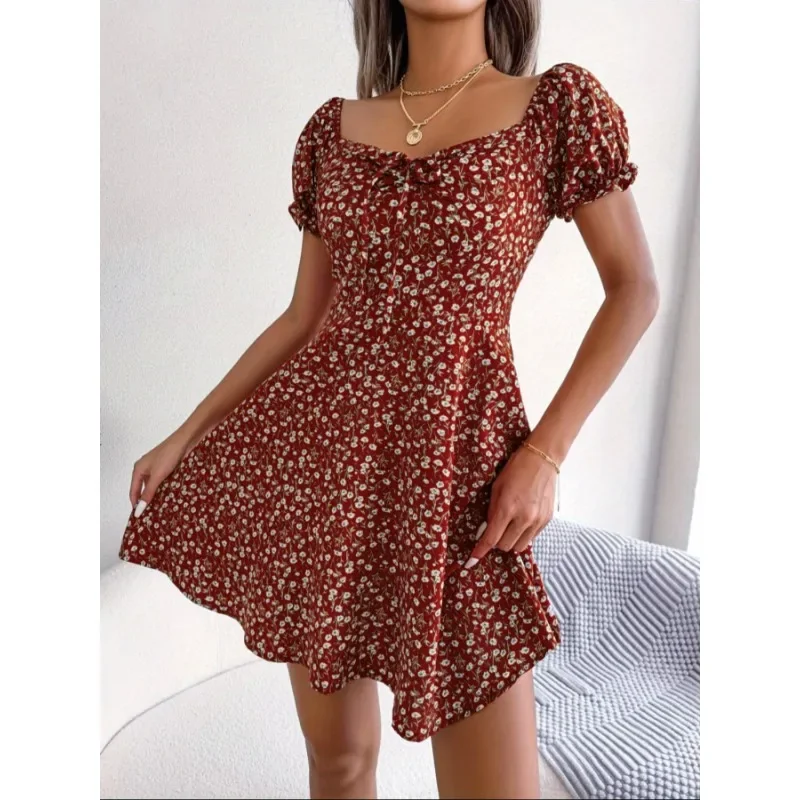 Vestido de talla grande 1XL-5XL a la moda para mujer, vestido de manga corta con estampado Floral, pantalón corto informal para mujer, vestido Min