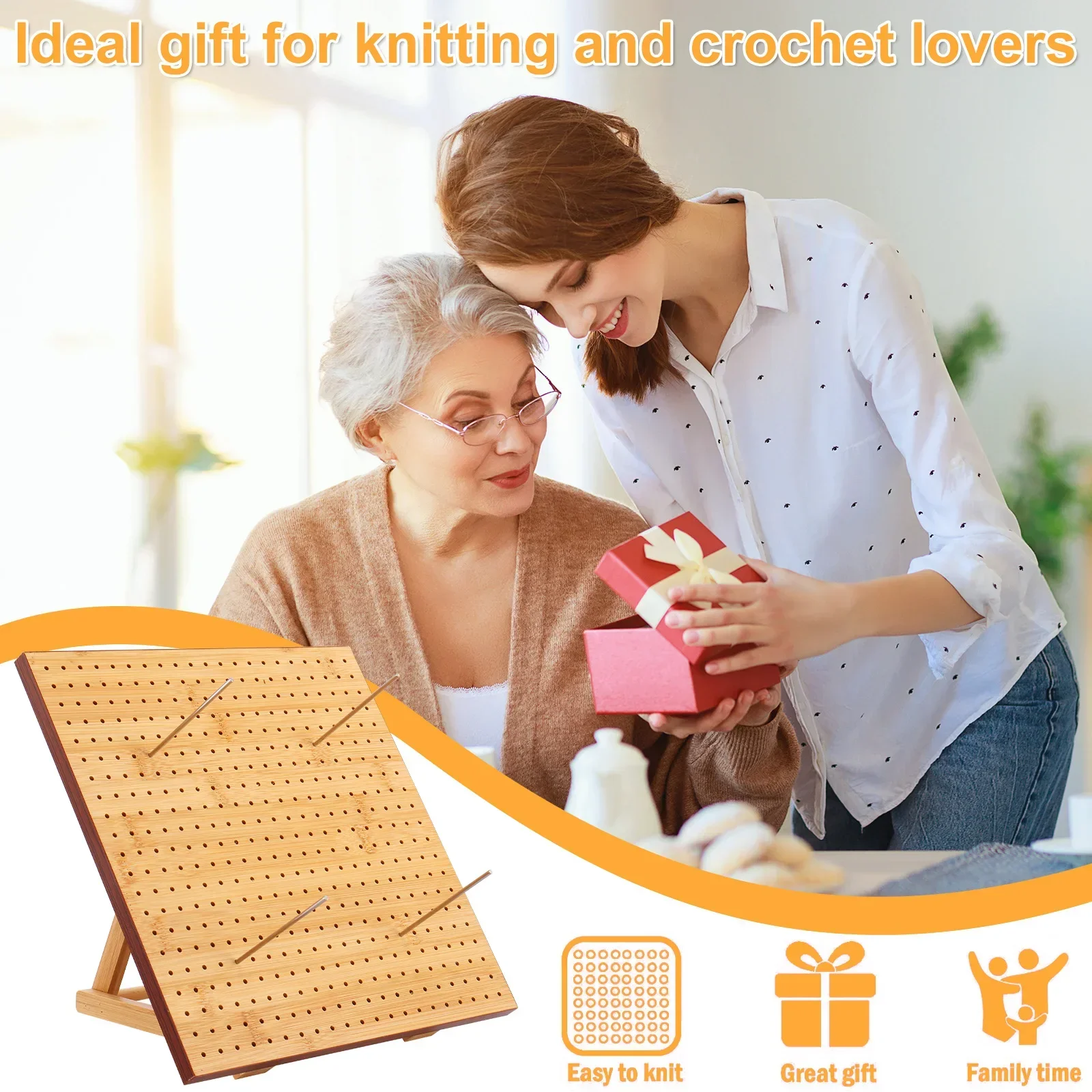 

Wooden Crochet Blocking Board Hook Included Reusable Wood Crafts, Hand Knitted Holder Crochet Board with Hole Board Crafts